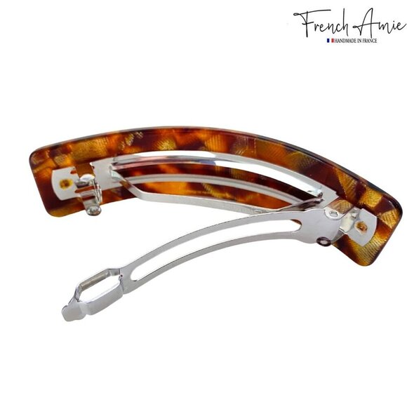 Large Handmade Amber Brown Celluloid Hair Clip Barrette Strong Grip Adult main image 4